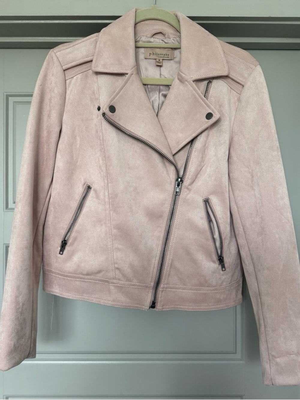 Philosophy Blush Suede Asymmetrical Moto Jacket